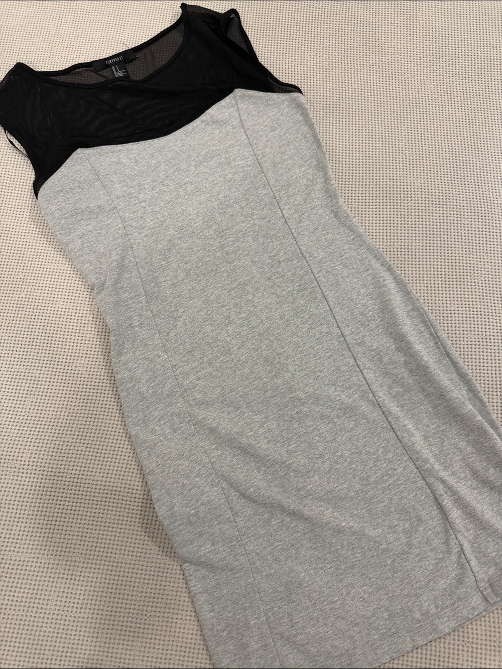 Forever 21 Gray Bodycon Maxi Dress with Black Mesh Yoke